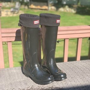 Hunter tall rain boots with sock inserts